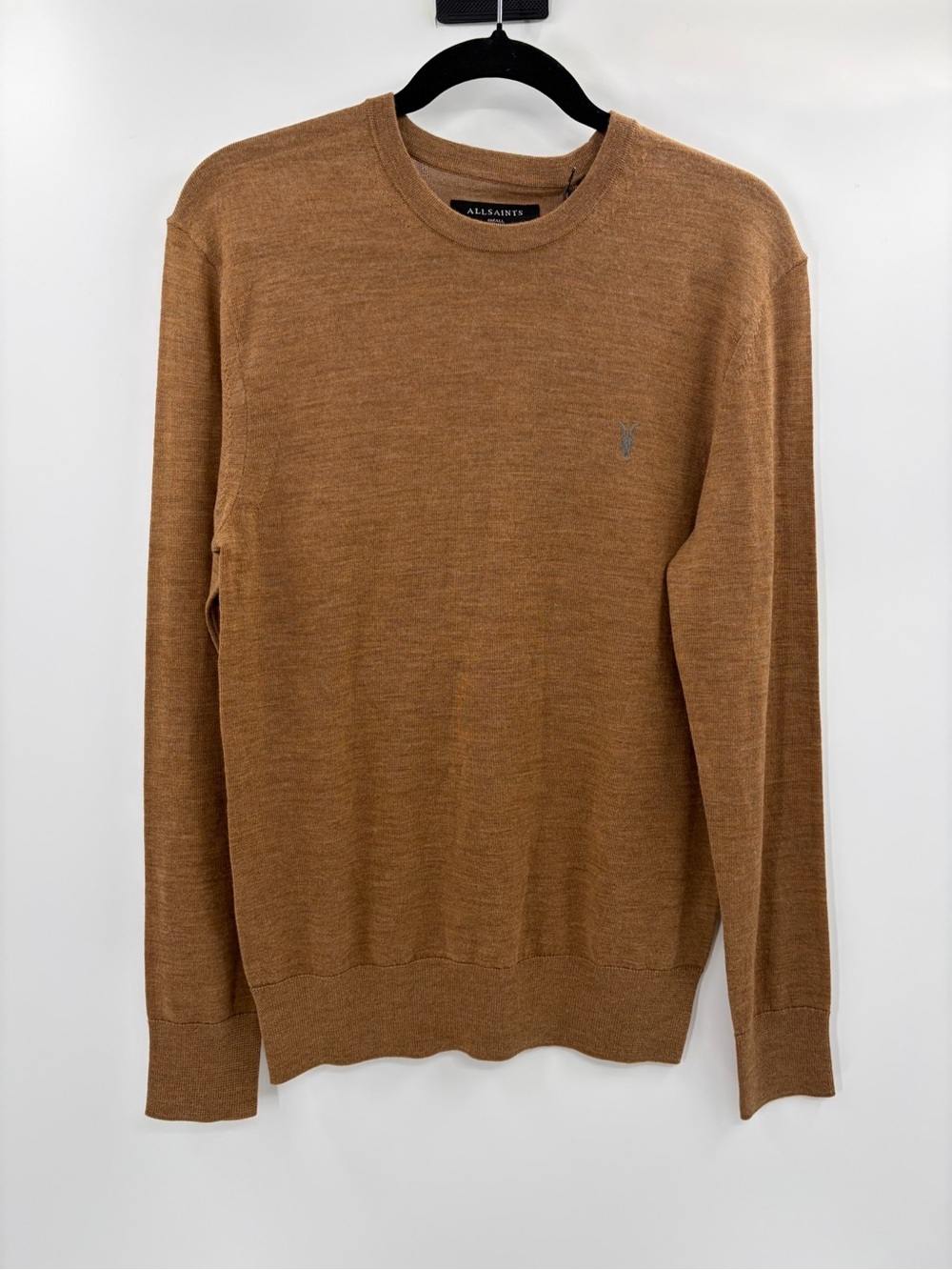 Allsaints men’s winter merino wool golden brown pullover sweater size small NWT